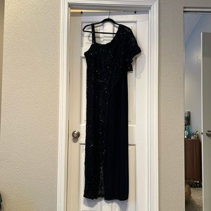 Navy Blue R&M Plus Size Sequin Jumpsuit